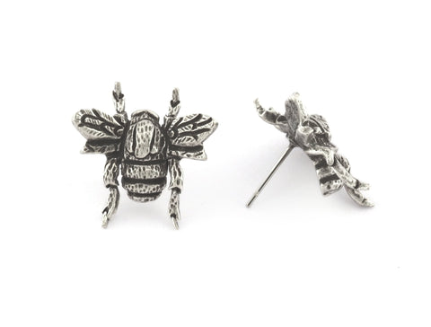 Honey bee wing fly earring stud posts  earring wire base 20x19 Antique silver plated brass OZ4037