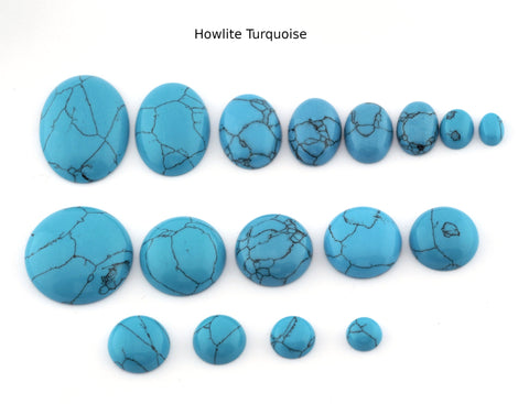 Howlite Turquoise Round - Oval Gemstone Flat Back Cabochons  8 10 12 14 16 18 20 25 - and oval sizes no hole 5110