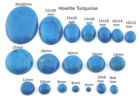 Howlite Turquoise Round - Oval Gemstone Flat Back Cabochons 4 6 8 10 12 14 16 18 20 25 - and oval sizes no hole 5109