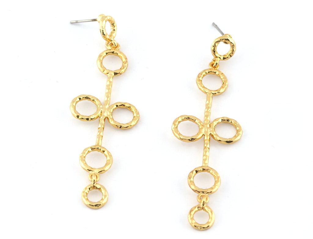 Circles Hammered Hoops Dangle Earring Set Post Base Shiny Gold Plated Brass 63 mm Earring  Blanks 5099