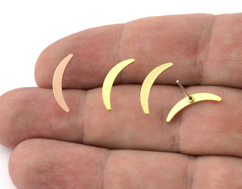 Crescent Earring Stud Post Raw Brass - Brushed Brass - Raw Copper 16 mm Earring  Blanks 5119