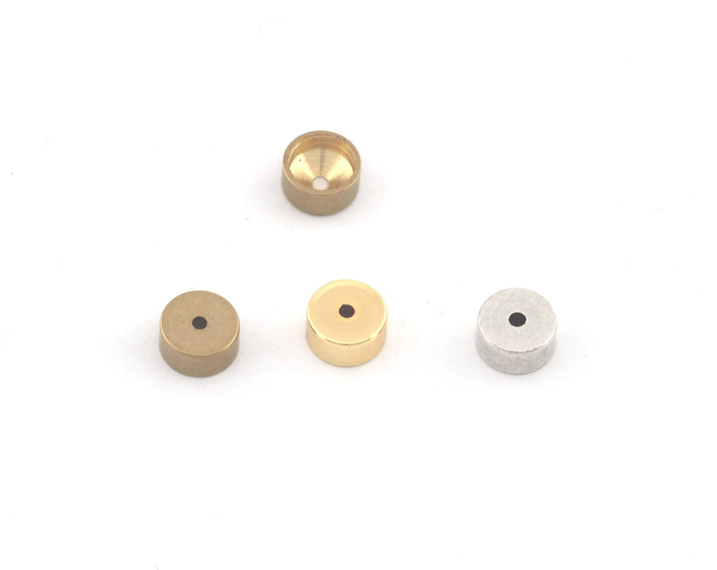 Round end caps Raw brass - Antique Silver plated- Shiny Gold Plated 6x3mm 5mm inner , ENC5 OZ3448