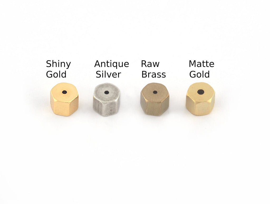 Hexagonal end caps, Cord ends Raw brass - Antique silver - Shiny Gold - Matte Gold  - 6x5mm 5mm inner , ENC5 1658