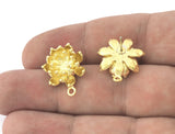 Lotus, Flower Earring Stud Post Raw Brass 21x18 mm Earring  Blanks 5179
