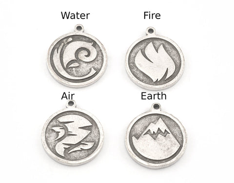 Four Elements Earth, Air, Water, Fire Symbols Charms Pendant Antique Silver Plated Brass (20x17mm)  5131 - 5132 - 5133 - 5134
