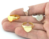 Heart Ring, Adjustable Blank Raw brass - Shiny Gold - Antique Silver - Shiny Silver Plated 13x11mm Blank 5209