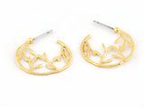 Branch , Leaf Nature Stud Earring Post Shiny Gold Plated Brass 24 mm Earring  Blanks 5182