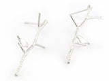 Branch , Bird Nature Stud Earring Post Shiny Silver Plated Brass 28 mm Earring Base 5207