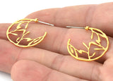 Branch , Leaf Nature Stud Earring Post Shiny Gold Plated Brass 24 mm Earring  Blanks 5182