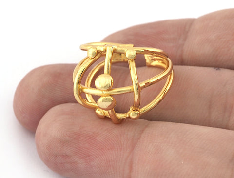 Ethnic Ring Adjustable brass, Shiny gold plated (17.5mm 7US inner size) 5248