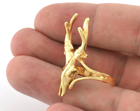 Cow Skull Ring Adjustable brass Shiny gold plated (20mm 10US inner size) 5253