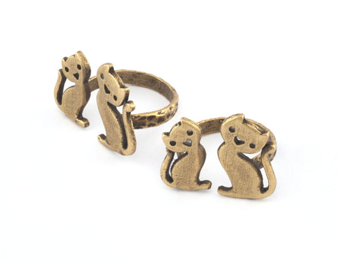 Cats Adjustable Ring Antique Bronze Plated Brass (7US 9US inner size) OZ4293