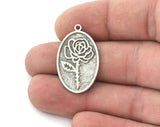 Birth Monthly Flower (June Rose) Oval Charms Pendant Raw Solid Brass , Antique silver, Shiny silver, Shiny gold plated 29x18mm 5275