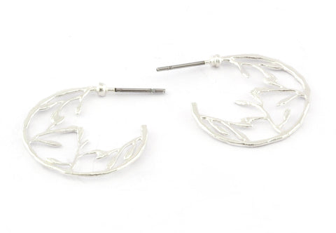 Branch , Leaf Nature Stud Earring Post Shiny Silver Plated Brass 24 mm Earring  Blanks 5182