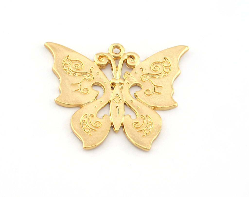Butterfly Charms,  Pendant Shiny gold plated brass 32x28mm 5230