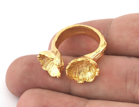 Flower Ring Adjustable, Resin Blank Bezel Settings  brass, Shiny gold plated (17.5mm 7US inner size) 5242