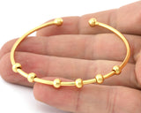 Balls Open Bangle Bracelet Base, Shiny gold plated brass (58mm Size ) 5305