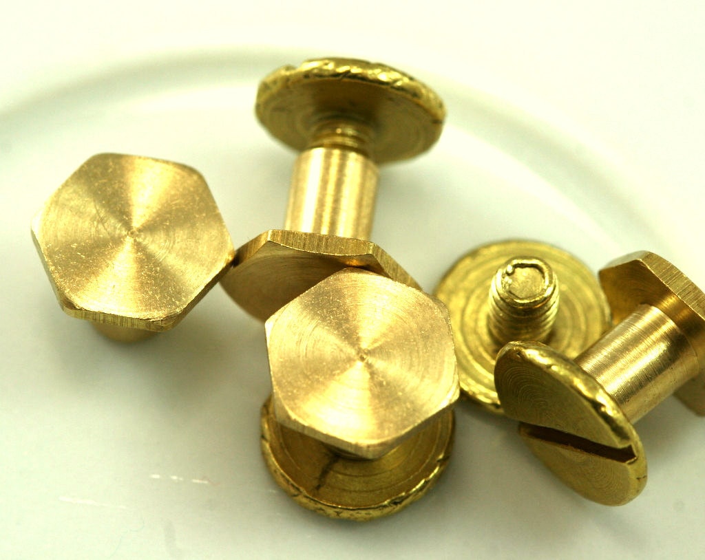 screw rivets, chicago screw / concho screw, 8x6.5mm raw brass studs, 1/8" bolt CSC5 481