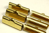 100 pcs 6x19mm Raw Brass Ribbon Crimp Ends, Raw Brass Ribbon Crimp End, Ribbon Crimp Ends cap,,with loop Findings R23 1781