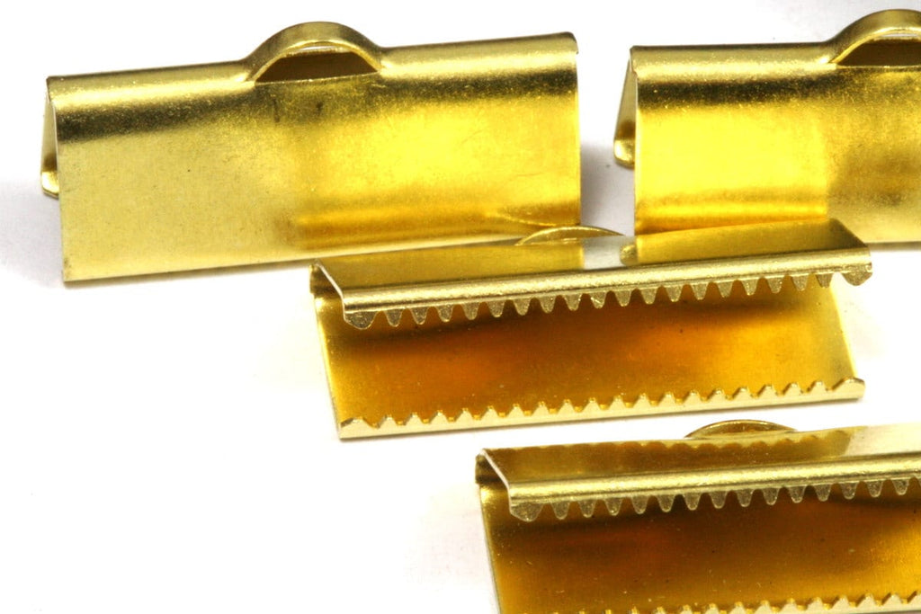 15 pcs 10x25mm raw brass ribbon crimp ends, with loop findings 230