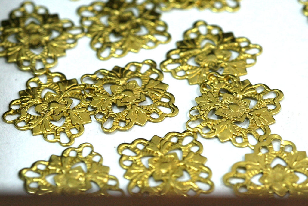 Square filigree connector 60 Pcs Raw Brass 15mm Charms ,Findings 414R-32