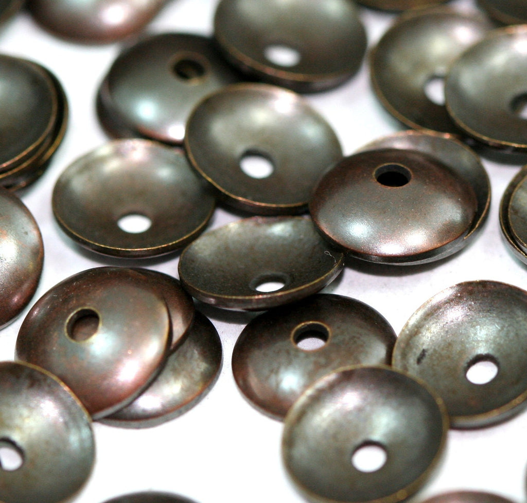 100 Pcs Antique Copper Tone Brass 10mm cone Circle tag middle hole Charms ,Findings bead cap  99AC-32