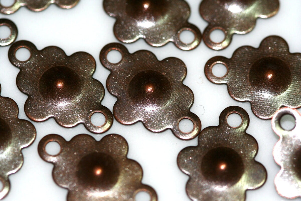 100 Pcs Antique Copper Tone Brass 17x12mm Flower shape  2 hole connector Charms ,Findings 30ACD-44