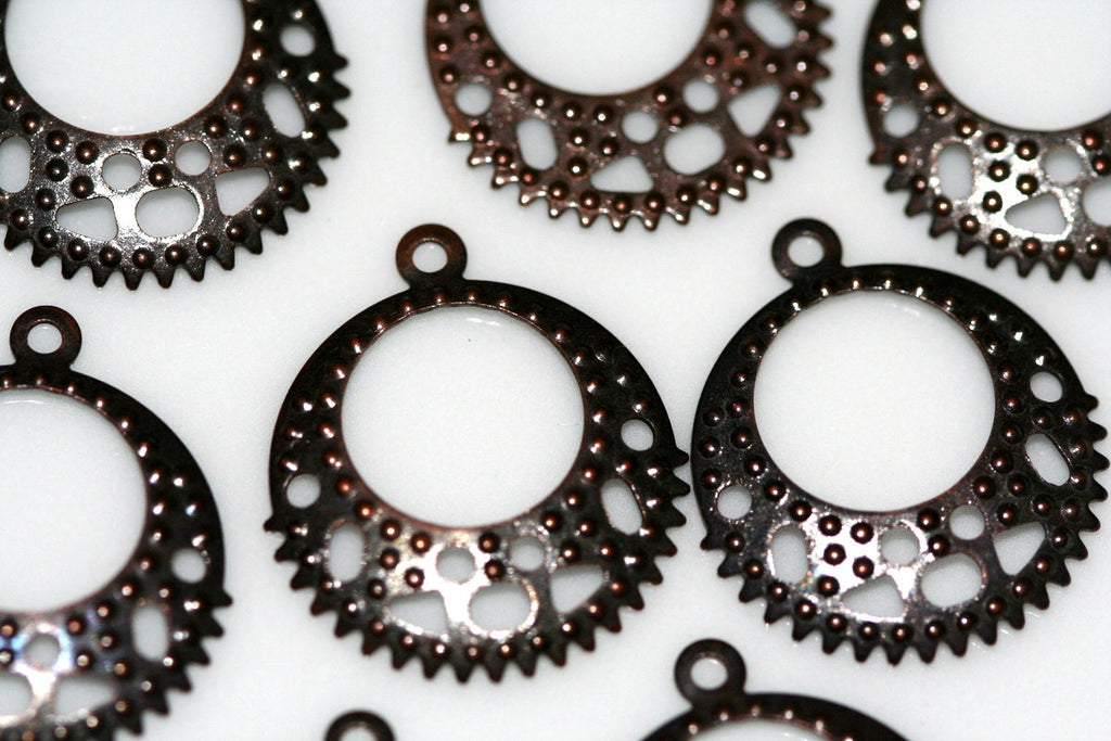 40 pcs 20x18mm antique copper tone brass filigree circle tag 1 hole charms ,findings earring pendant AC714-19
