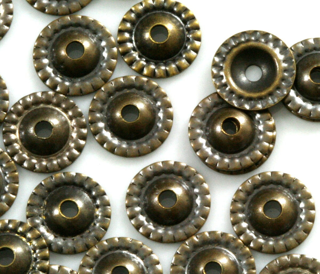 300 pcs antique brass tone brass 8mm cone circle tag middle hole charms ,findings bead caps  586AC-52