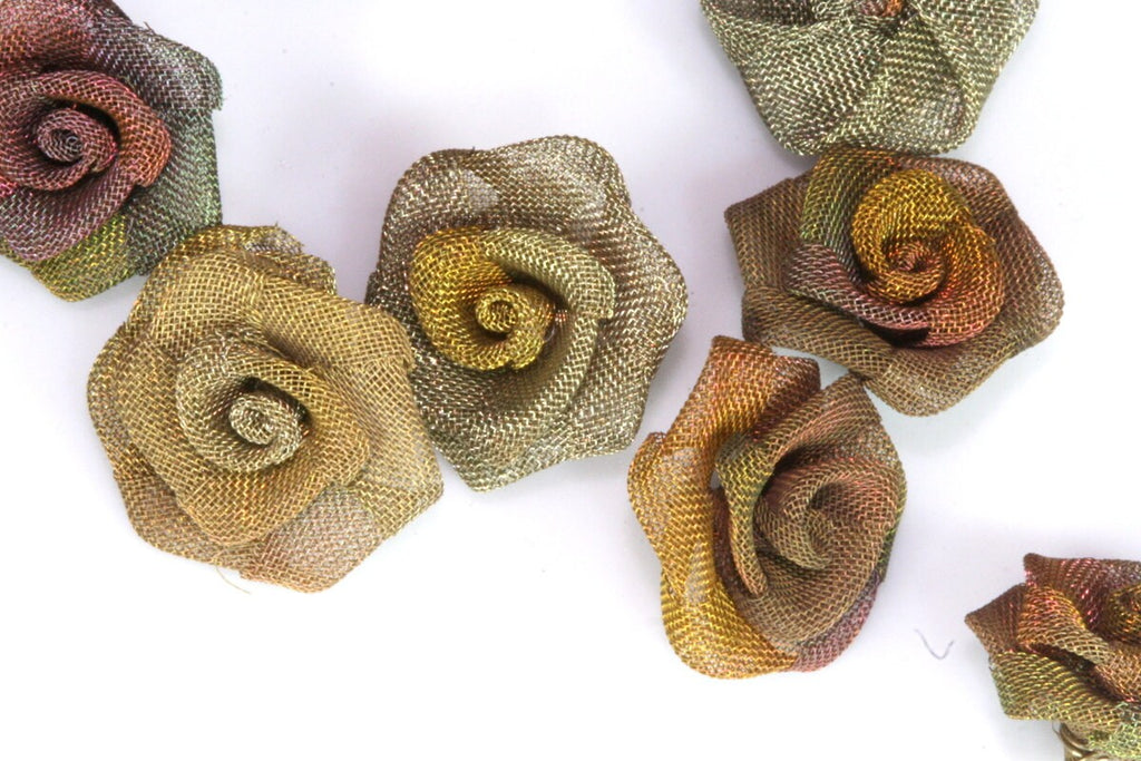 4 pcs Steampunk Roses 5/8" (16mm) Altered Art Craft Supply Oxidized Brass Wire Mesh Rose Wire Flower for Jewelry Art 813