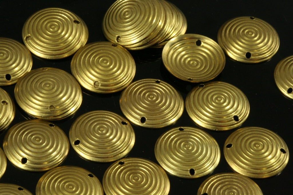 Raw brass cambered Circle, 20mm 2 hole,textured connector ,charms ,findings 668-112