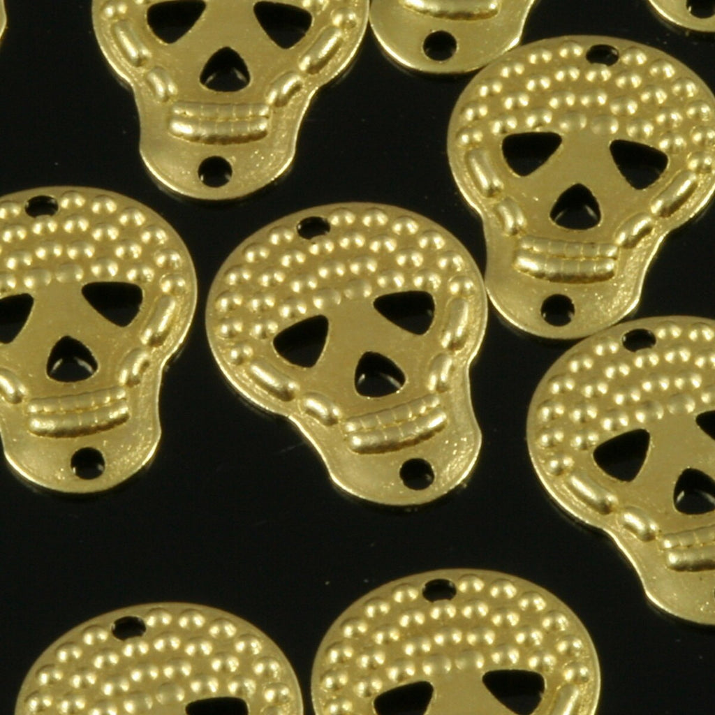 100 pcs Raw Brass 14x10mm curved Skull shape 2 hole Charms ,Findings 781R-30