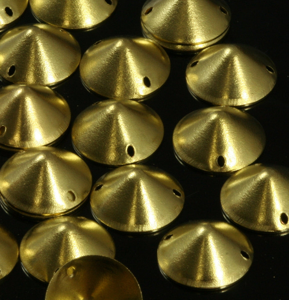 80 pcs 13mm raw Brass cone circle tag 2 hole connector charms , raw brass findings 730R-42