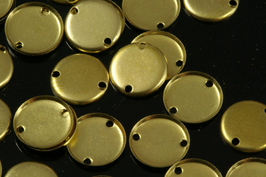 Cambered Circle tag 2 hole 100 pcs 12mm raw brass connector charms ,raw brass findings 685R-43