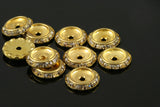 Micro Pave rhinestone rondella button 6 Pcs 11mm Raw Brass spacer bead bab 1845