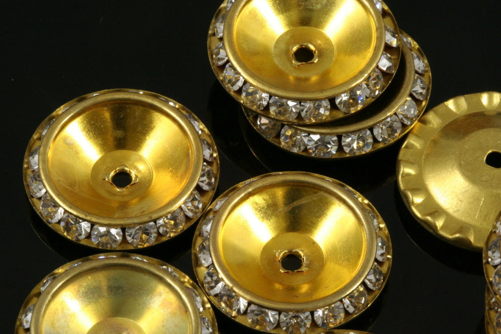 4 Pcs 25mm Raw Brass rhinestone rondella button spacer bead bab 1845