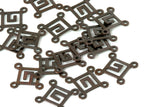 150 Pcs Antique copper tone Brass 14mm Square tag four 4 hole connector Charms ,Findings 446AC-51