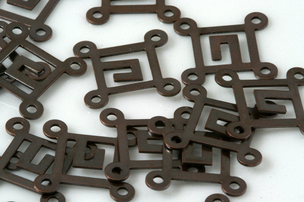 150 Pcs Antique copper tone Brass 14mm Square tag four 4 hole connector Charms ,Findings 446AC-51