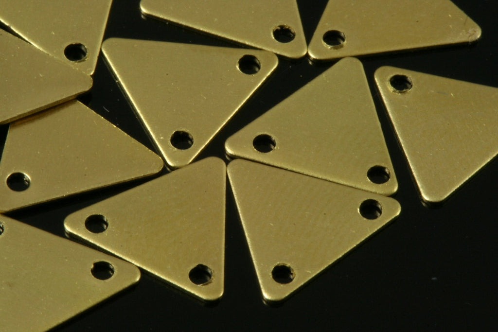 100 pcs raw brass 12x14mm equilateral triangle tag charms with 2 hole  ,findings 620RDD-34