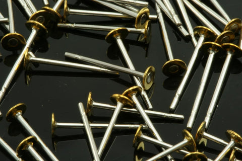 Earring Stud Posts, stainless steel findings with 3mm brass pad 1794