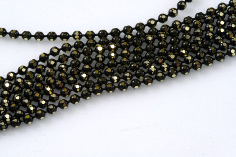 Faceted gold tone and black Brass Chain 33 feet  1,5mm balls z070