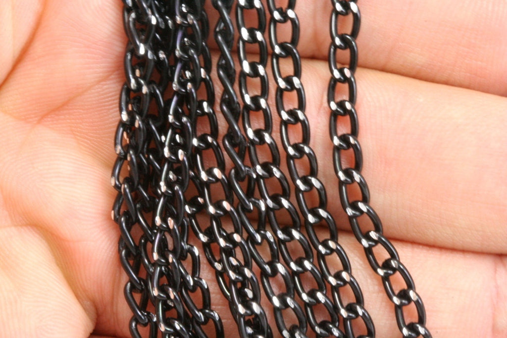 Black anodized Aluminum Sparkle Bright Faceted Curb Chain 10 mt 33 feet 3,5x5,5mm z063