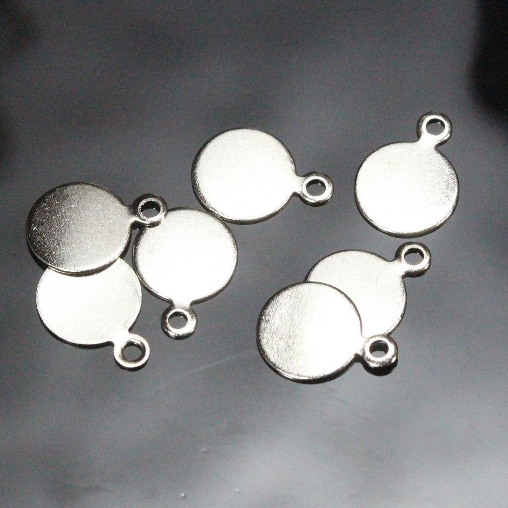 8mm nickel plated brass circle tag charms, findings 94N-19