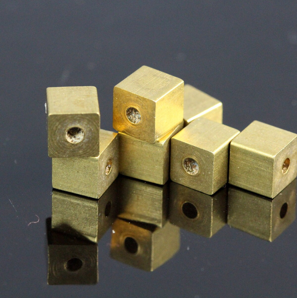 Square Cube Raw Brass stamping cube 6x6mm 1/4"x1/4"  finding (2mm 5/64" 13 gauge hole ) bab2 1610