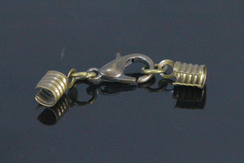 lobster clasps with (brass) crimp end Antique brass tone (alloy) (3mm) set (12mm Lobster) Cord tips 12C30B 519