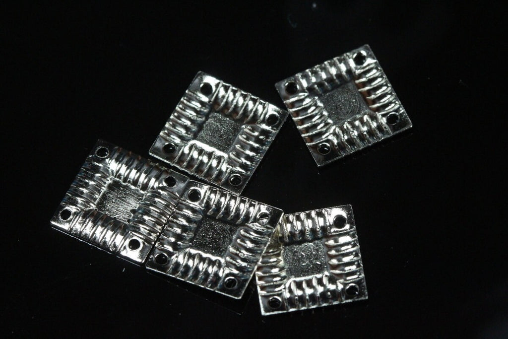 60 pcs nickel plated brass 13mm square tag two 4 hole connector charms, findings 151N-38
