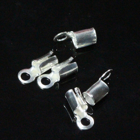 silver plated brass crimp, 2,2mm 11 gauge end cap, finding, leather, cord, clasp, S3-kS 247