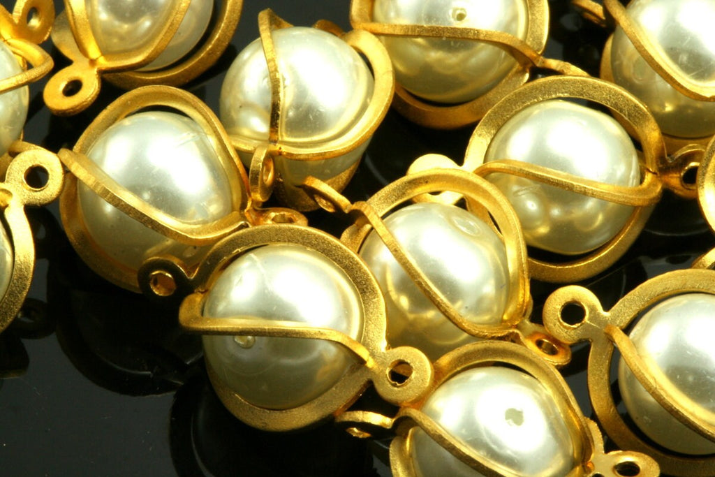 brass ball shape with acrylic bead connector 4 pcs 16mm gold plated finding 620