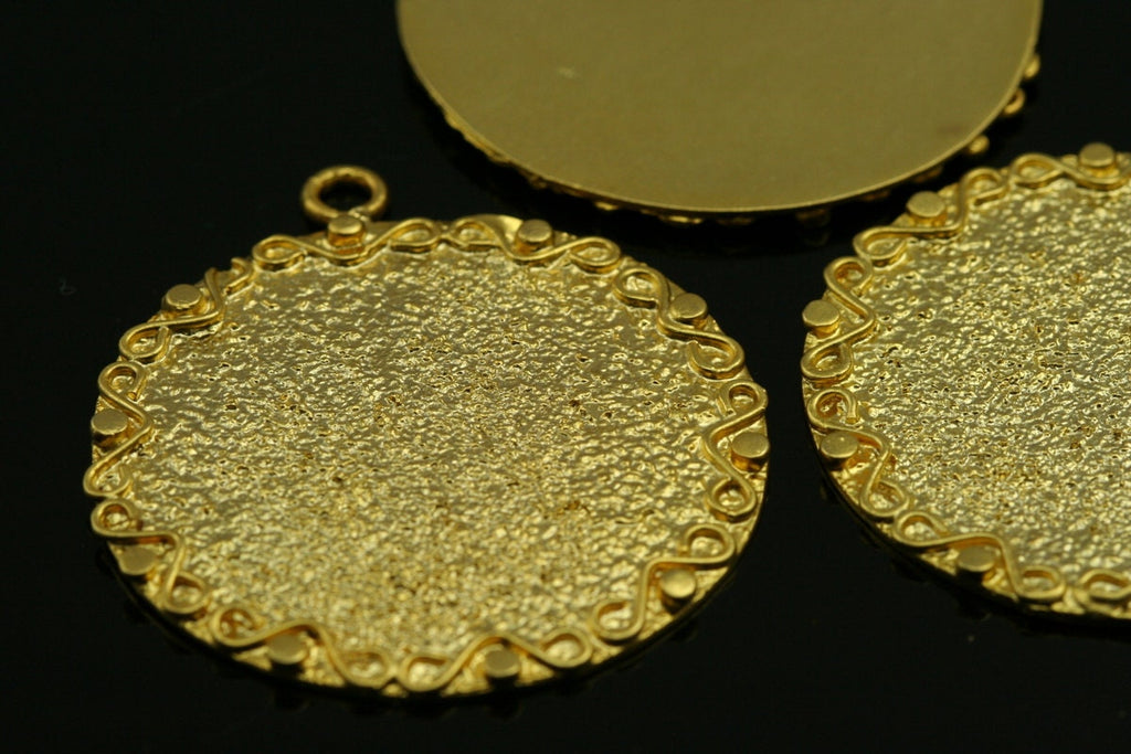 1 pc 35mm gold plated brass pendant shape round 626
