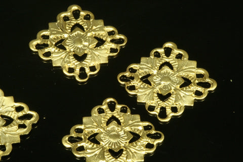 10 pcs  15mm gold plated brass square filigree  finding charm 414